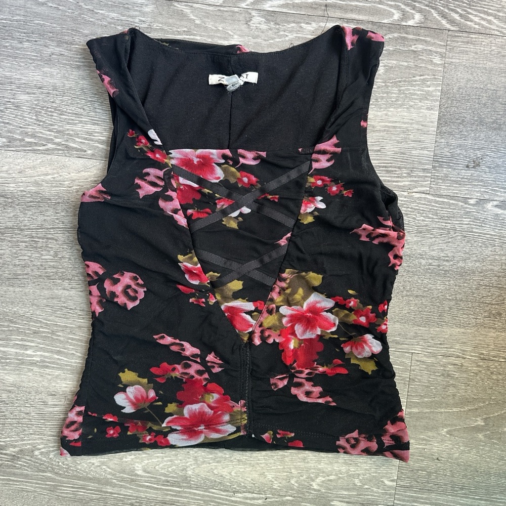 Floral Black Sleeveless Top
